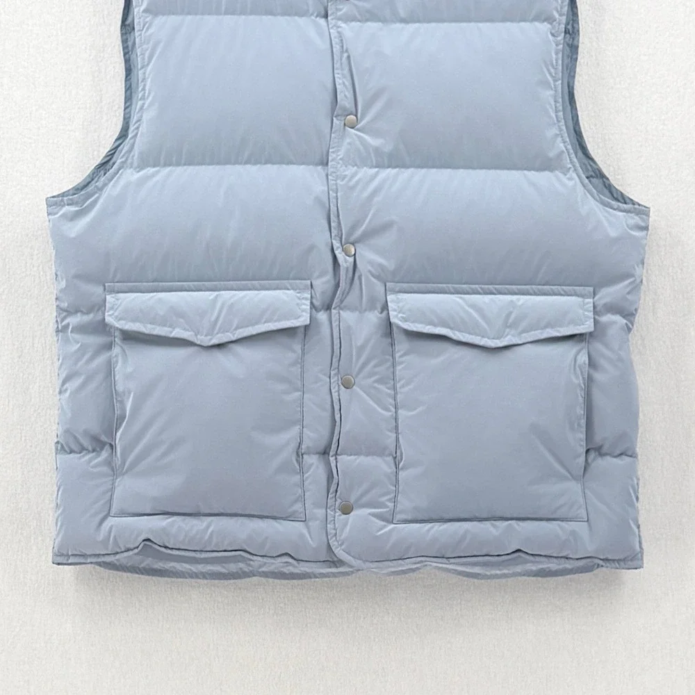 ZARA 100% Down Mens Puffer Vest Light Blue Quilted Snap Button Winter Cozy
